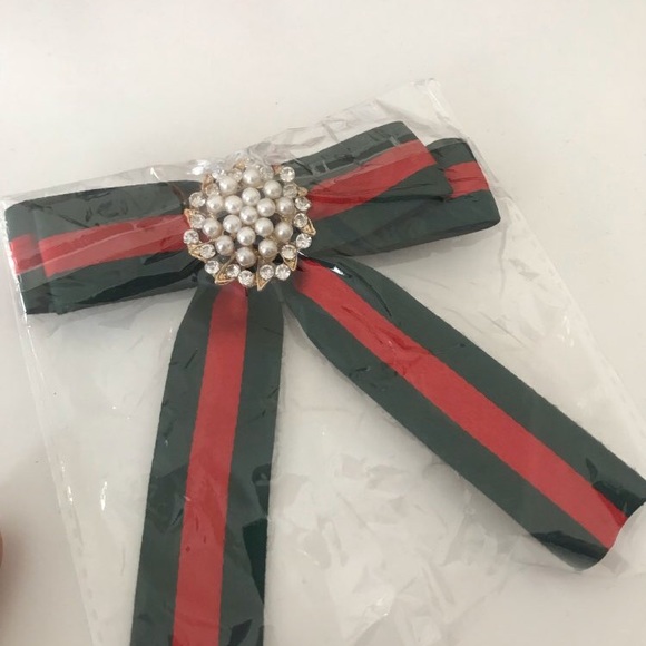 Red and green stripe brooches tie pin denim - Picture 3 of 5